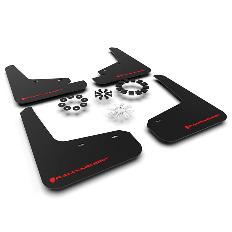 RallyArmor | Black UR Mud Flap Red Logo - Tesla Model Y 2020-2024