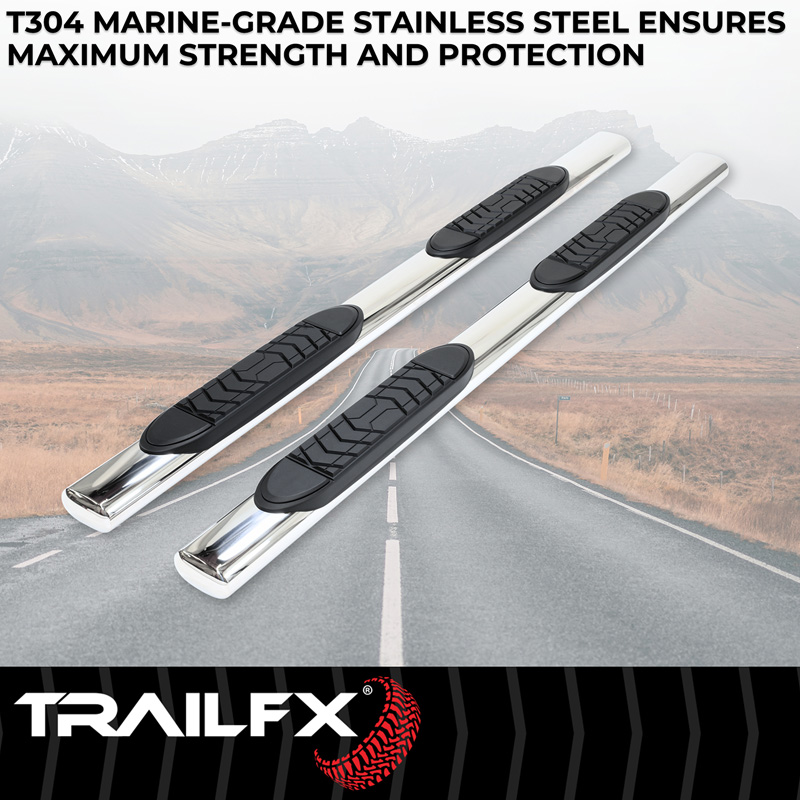 TrailFX | 5 Inch Oval Straight Pol Stainless Steel Rocker Panel Mount - F-250 / F-350 2000-2016