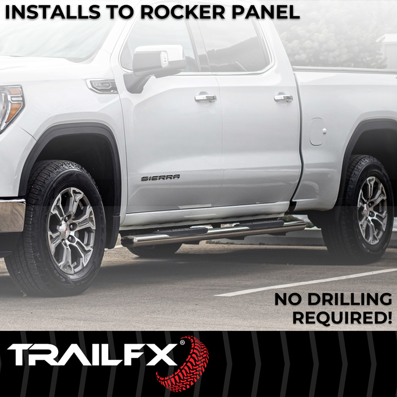 TrailFX | 5 Inch Oval Straight Pol Stainless Steel Rocker Panel Mount - F-250 / F-350 2000-2016