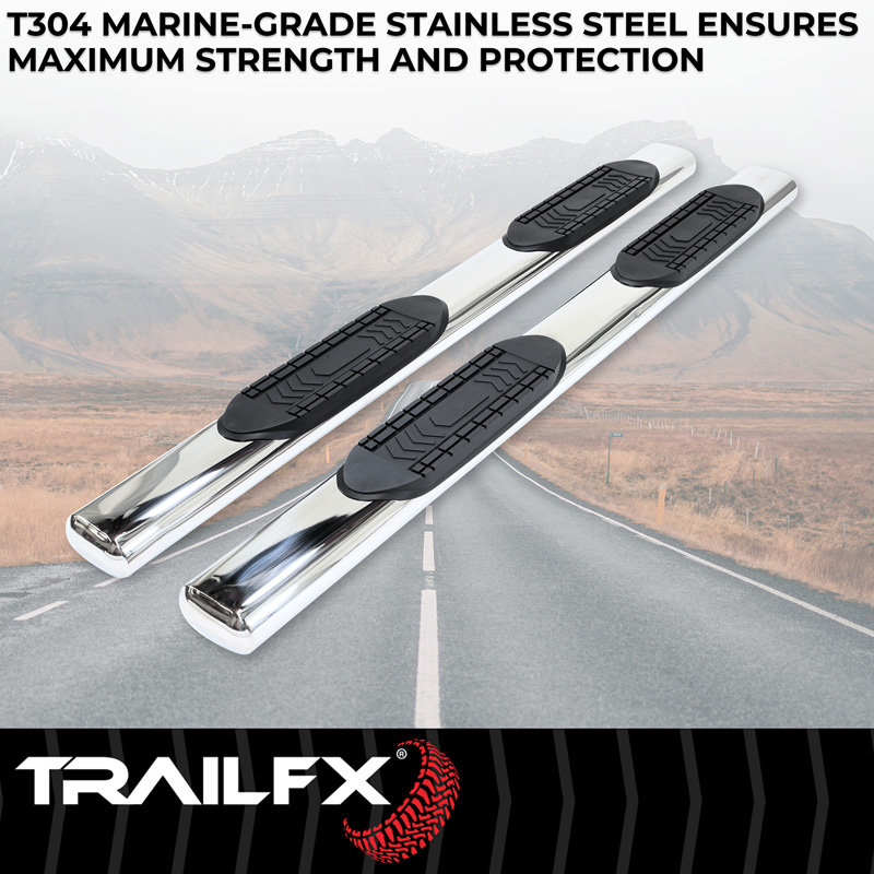 TrailFX | With Step Pads 6 In Oval Straight Pol Stainless Steel With Welded End Caps Rocke - Ram 1500 2019-2025