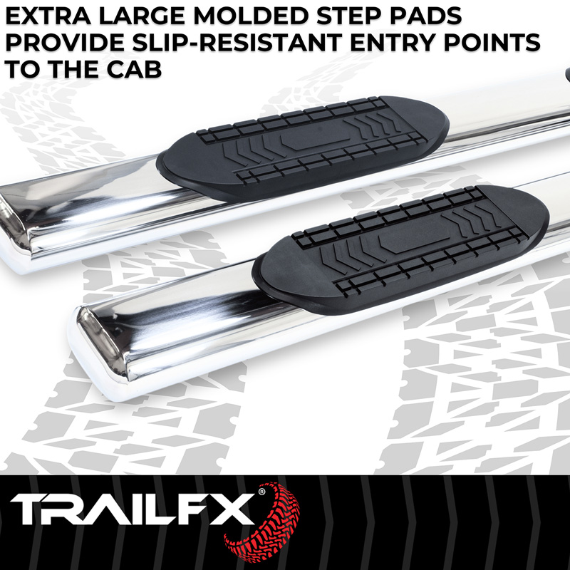 TrailFX | With Step Pads 6 In Oval Straight Pol Stainless Steel With Welded End Caps Rocke - Ram 1500 2019-2025
