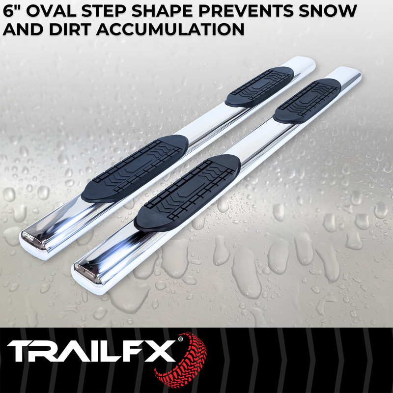 TrailFX | With Step Pads 6 In Oval Straight Pol Stainless Steel With Welded End Caps Rocke - Ram 1500 2019-2025