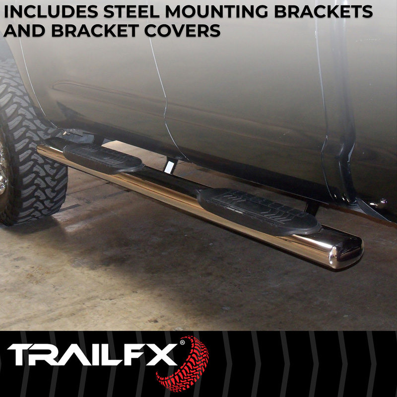 TrailFX | With Step Pads 6 In Oval Straight Pol Stainless Steel With Welded End Caps Rocke - Ram 1500 2019-2025