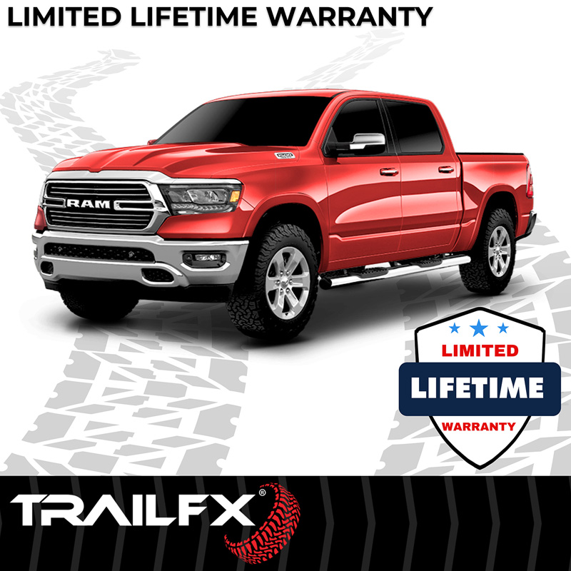 TrailFX | With Step Pads 6 In Oval Straight Pol Stainless Steel With Welded End Caps Rocke - Ram 1500 2019-2025