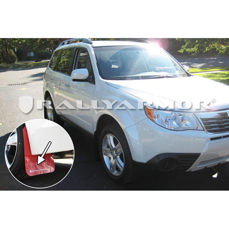 RallyArmor | UR Red Mud Flap White Logo - Forester 09-13