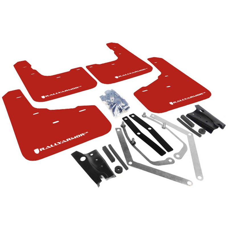 RallyArmor | Red Mud Flaps White Logo - Fiesta ST 2014-2019