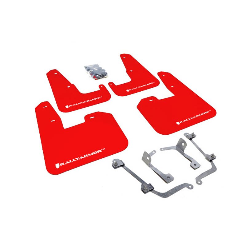 RallyArmor | Red Mud Flap White Logo - WRX Hatch 11-14 / STI Hatch 08-14