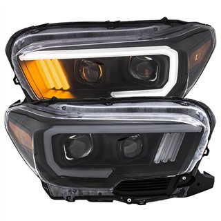 ANZO | Projector Headlights w/ Plank Style Black w/Amber w/ DRL - Tacoma 2.7L / 3.5L 2016-2023