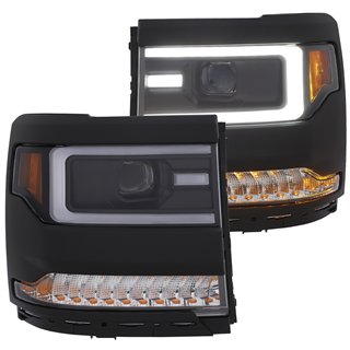ANZO | Projector Headlights w/ Plank Style Design Black w/ Amber Sequential Turn Signal - Silverado 1500 4.3L / 5.3L / 6.2L 2016