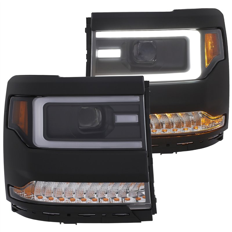 ANZO | Projector Headlights w/ Plank Style Design Black w/ Amber Sequential Turn Signal - Silverado 1500 4.3L / 5.3L / 6.2L 2016