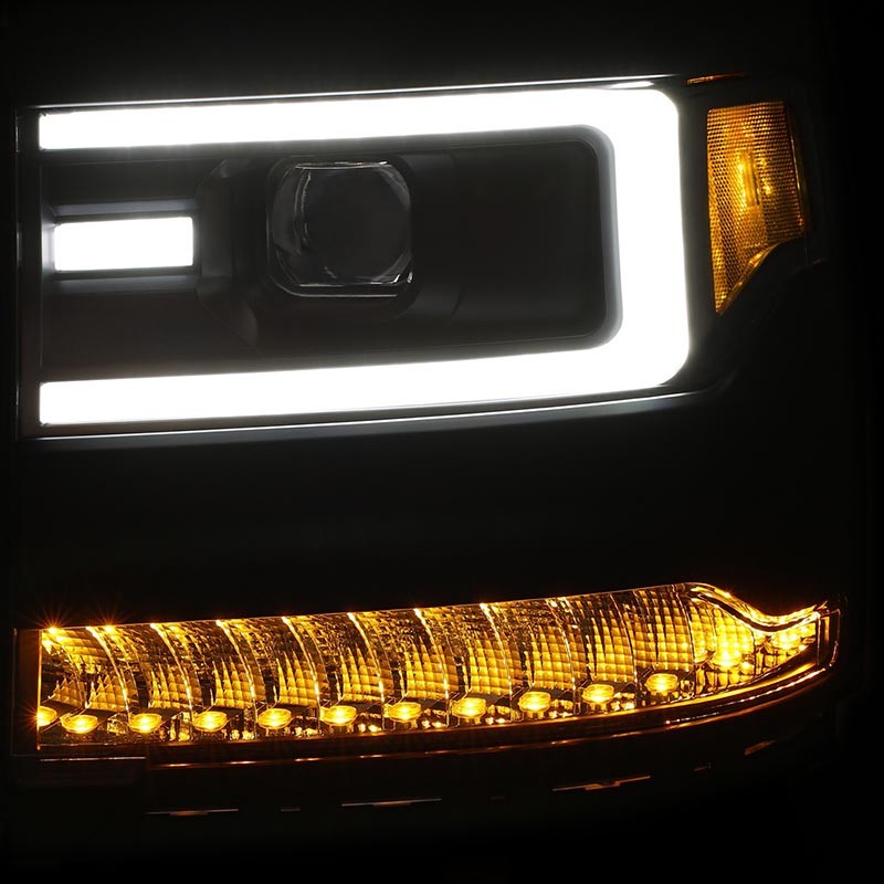 ANZO | Projector Headlights w/ Plank Style Design Black w/ Amber Sequential Turn Signal - Silverado 1500 4.3L / 5.3L / 6.2L 2016