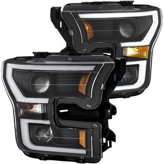 ANZO | Projector Headlights w/ Plank Style Black w/ Amber - F-150 2.7T / 3.5L / 5.0L 2015-2017