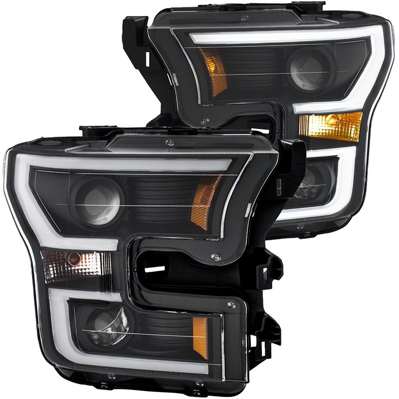 ANZO | Projector Headlights w/ Plank Style Black w/ Amber - F-150 2.7T / 3.5L / 5.0L 2015-2017