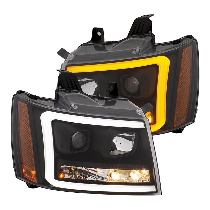 ANZO | Projector Headlights w/ Plank Style Switchback Black w/ Amber - Avalanche / Tahoe 2007-2014