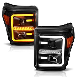 ANZO | Projector Headlights w/ Plank Style Switchback Black w/ Amber - F-250 / F-350 2011-2016