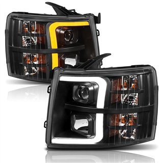 ANZO | Projector Headlights w/ Plank Style Switchback Black w/ Amber - Chevrolet / GMC 2007-2014