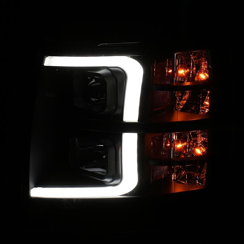 ANZO | Projector Headlights w/ Plank Style Switchback Black w/ Amber - Chevrolet / GMC 2007-2014