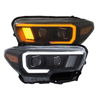 ANZO | Projector Headlights w/ Plank Style Switchback Black w/ Amber W/ DRL - Tacoma 2.7L / 3.5L 2016-2023