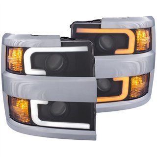 ANZO | Projector Headlights w/ Plank Style Switchback Black w/ Amber - Silverado 2500 HD / 3500 HD 6.0L / 6.6L 2015-2019
