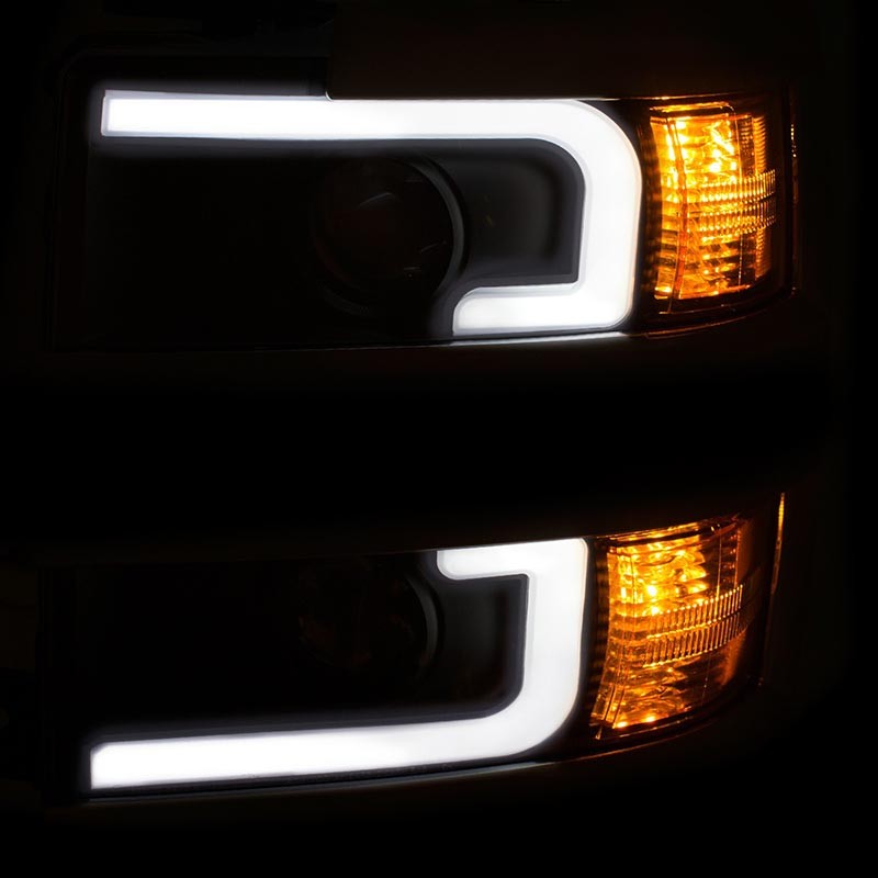 ANZO | Projector Headlights w/ Plank Style Switchback Black w/ Amber - Silverado 2500 HD / 3500 HD 6.0L / 6.6L 2015-2019