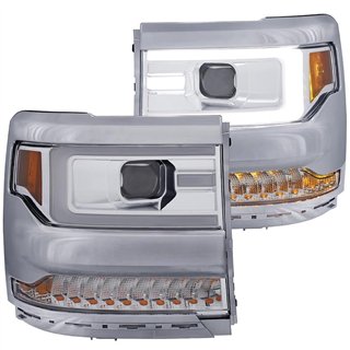 ANZO | Projector Headlights w/ Plank Style Chrome w/ Amber (HID TYPE) (WITHOUT HID KIT) - Silverado 1500 4.3L / 5.3L / 6.2L 2016
