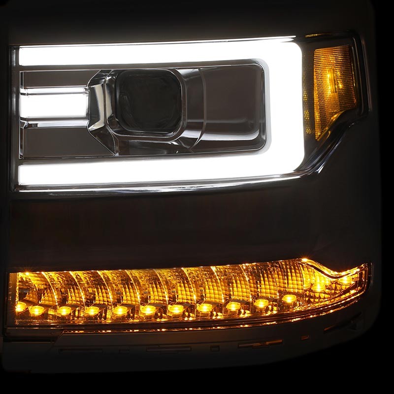 ANZO | Projector Headlights w/ Plank Style Chrome w/ Amber (HID TYPE) (WITHOUT HID KIT) - Silverado 1500 4.3L / 5.3L / 6.2L 2016