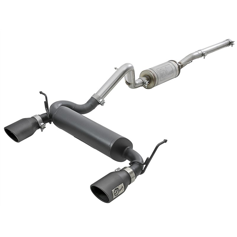 aFe Power | Rebel Series 2-1/2 IN 409 Stainless Steel Cat-Back Exhaust System w/Black Tips - Wrangler (JK) 3.6L / 3.8L 2007-2018