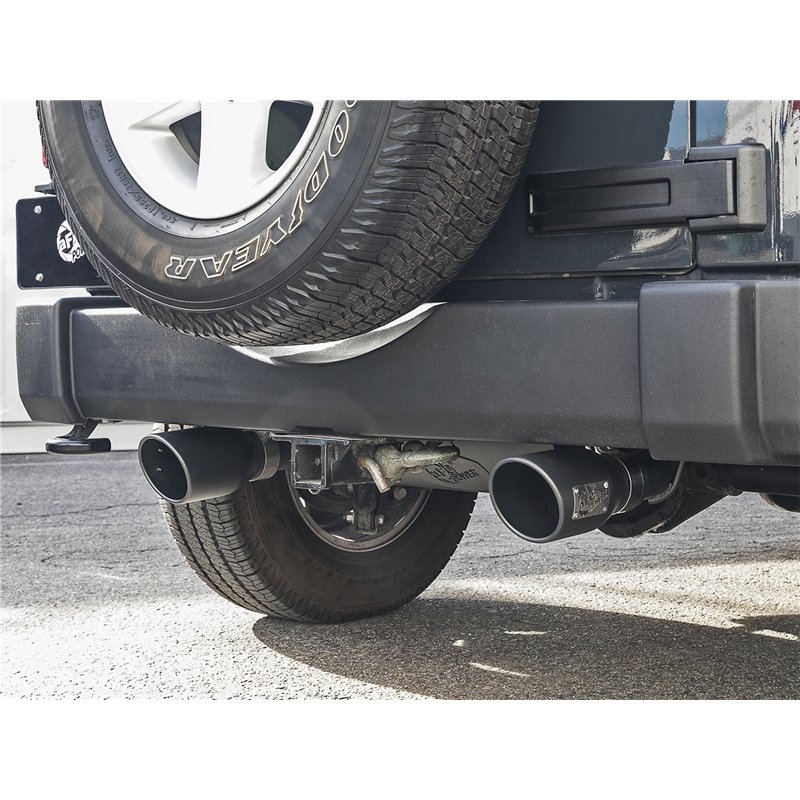 aFe Power | Rebel Series 2-1/2 IN 409 Stainless Steel Cat-Back Exhaust System w/Black Tips - Wrangler (JK) 3.6L / 3.8L 2007-2018