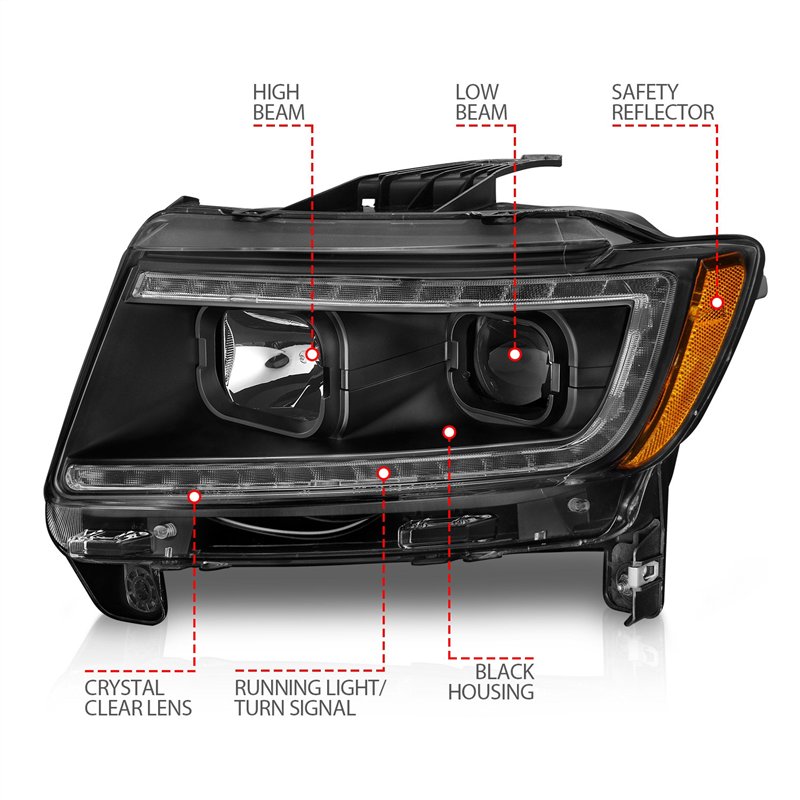 Anzo USA | Projector Headlight Set - Grand Cherokee 3.6L / 5.7L / 6.4L 2011-2013