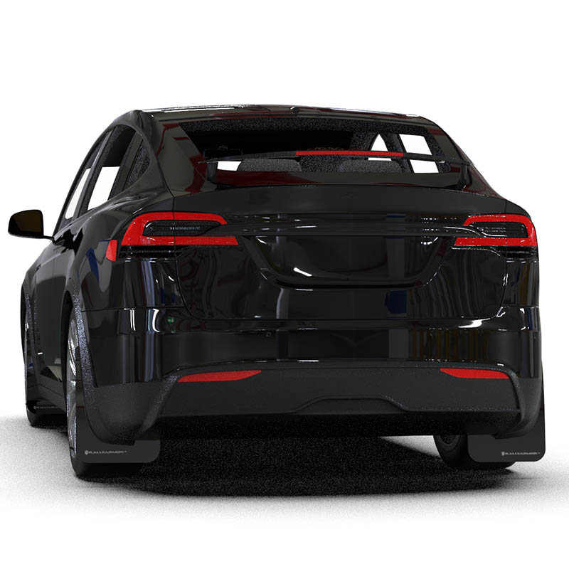 RallyArmor | Black UR Mud Flap Metallic Black Logo - Tesla Model X / X Plaid 2022-2026