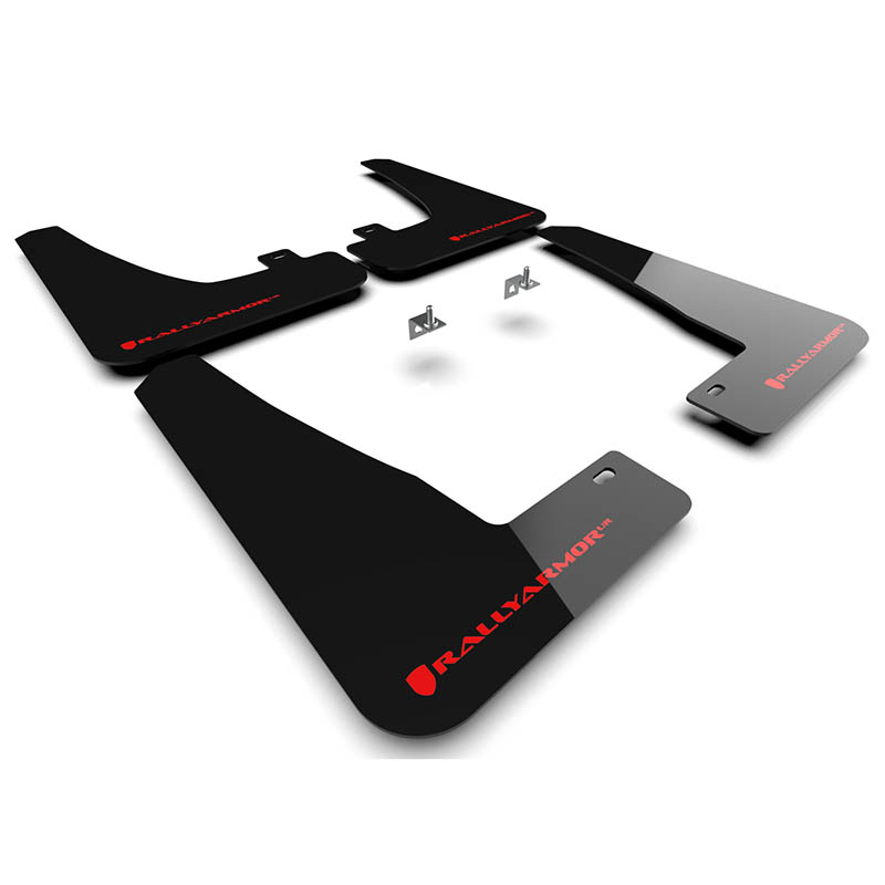 RallyArmor | Black UR Mud Flap Red Logo - Tesla Model X / X Plaid 2022-2026
