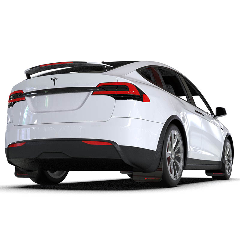 RallyArmor | Black UR Mud Flap Red Logo - Tesla Model X / X Plaid 2022-2026