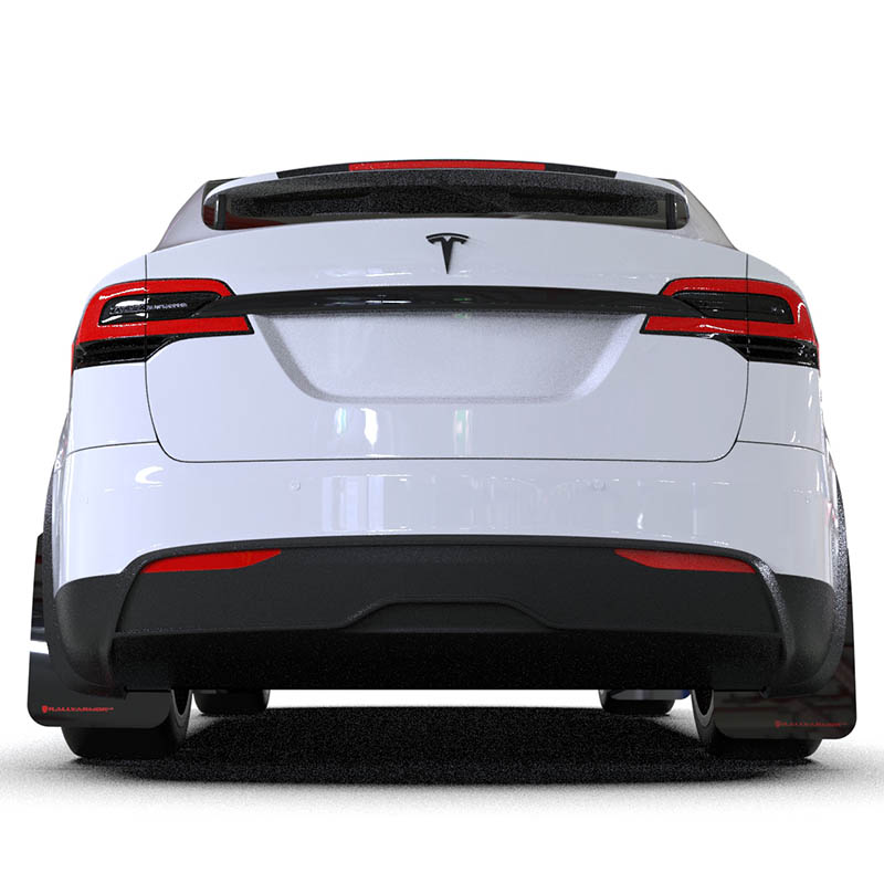RallyArmor | Black UR Mud Flap Red Logo - Tesla Model X / X Plaid 2022-2026