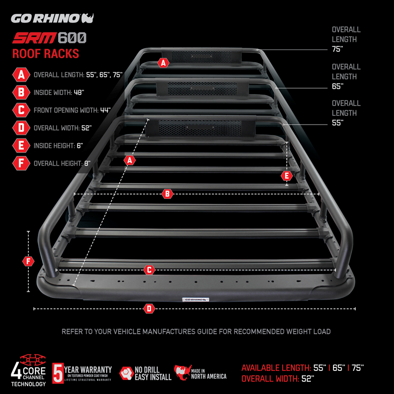 Go Rhino | SRM600 55in Tubular Basket-Style Roof Rack