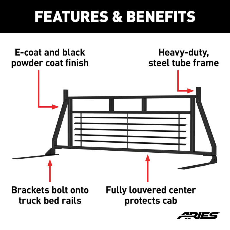 ARIES | Classic Black Steel Headache Rack - Chevrolet / Dodge / Ford / GMC 2000-2022