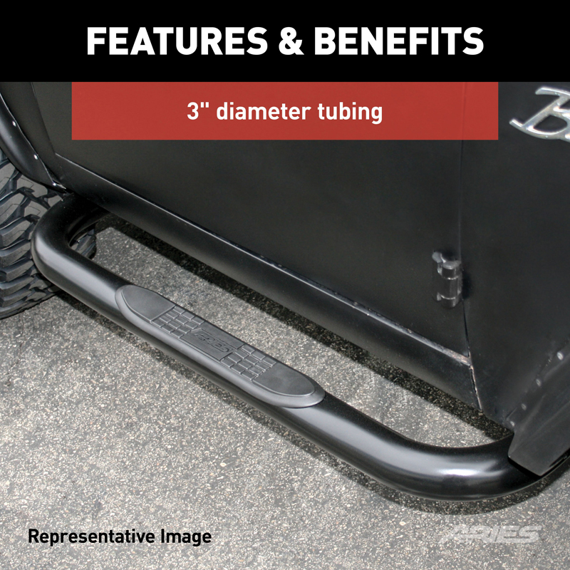 ARIES | 3in Round Black Steel Side Bars - Ram 1500 / Classic / 2500 / 3500 2009-2022