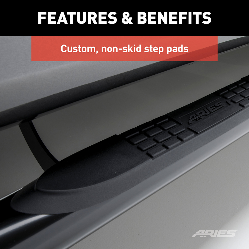ARIES | 3in Round Black Steel Side Bars - Ram 1500 / Classic / 2500 / 3500 2009-2022