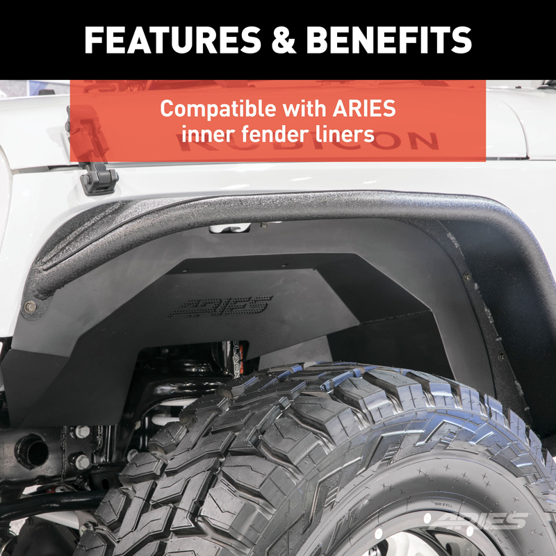 ARIES | Black Aluminum Front Fender Flares - Wrangler (JK) Unlimited 3.6L / 3.8L 2007-2018