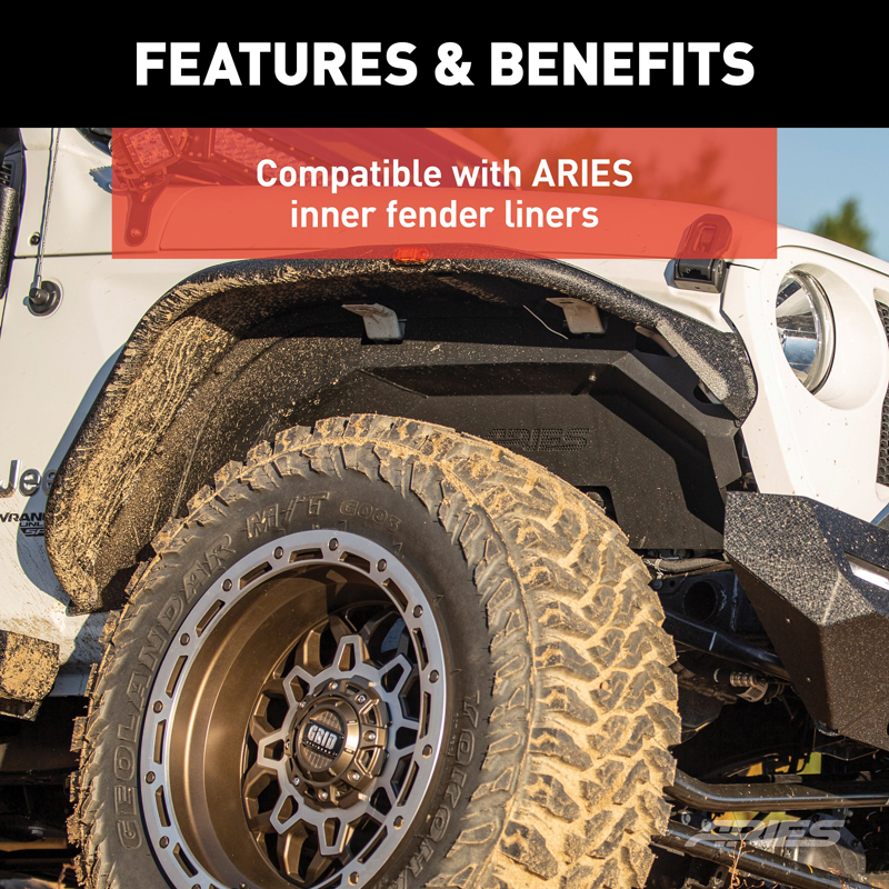 ARIES | Black Aluminum Front Fender Flares - Wrangler (JL) Unlimited 2018-2022