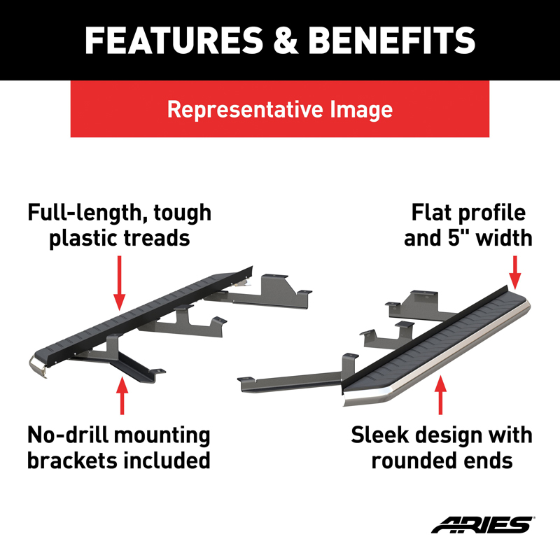 ARIES | AeroTread 5in x 73in Polished Stainless Running Boards - Explorer 2.3T / 3.0T / 3.3L 2020-2022