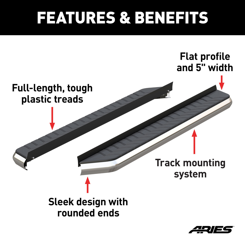 ARIES | AeroTread 5in x 70in Polished Stainless Running Boards (No Brackets) - Acura / Ford / Honda / Hyundai / Jeep / Nissan / 