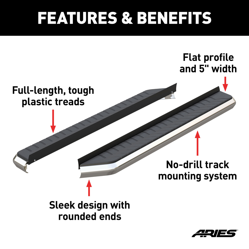 ARIES | AeroTread 5in x 73in Polished Stainless Running Boards (No Brackets) - Cadillac / Chevrolet / Dodge / Ford / GMC / Nissa