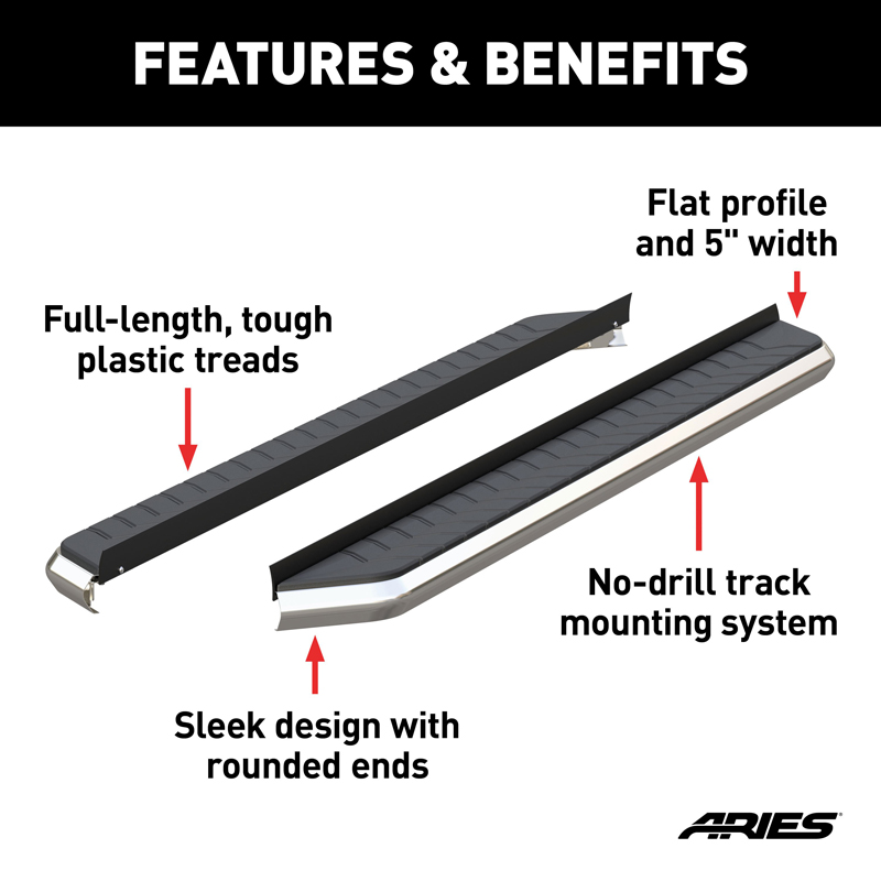 ARIES | AeroTread 5in x 76in Polished Stainless Running Boards (No Brackets) - Buick / Cadillac / Chevrolet / Ford / GMC 2007-20