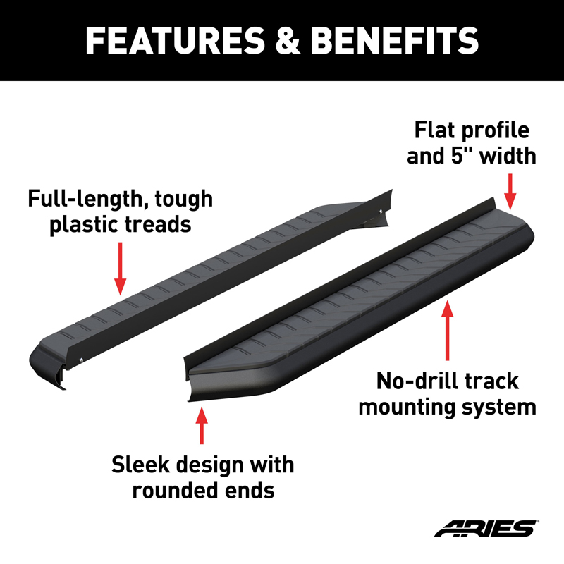 ARIES | AeroTread 5in x 67in Black Stainless Running Boards (No Brackets) - Chevrolet / GMC / Honda / Hyundai / Jeep / Kia / Toy