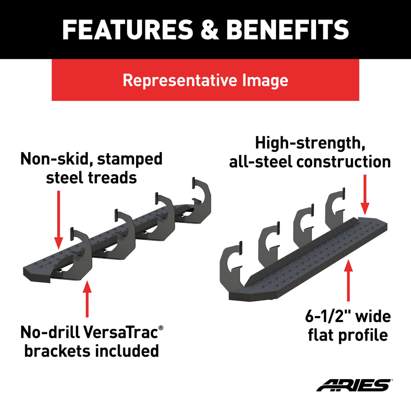 ARIES | RidgeStep 6-1/2in x 75in Black Steel Running Boards - Ram 1500 / Classic 2009-2022