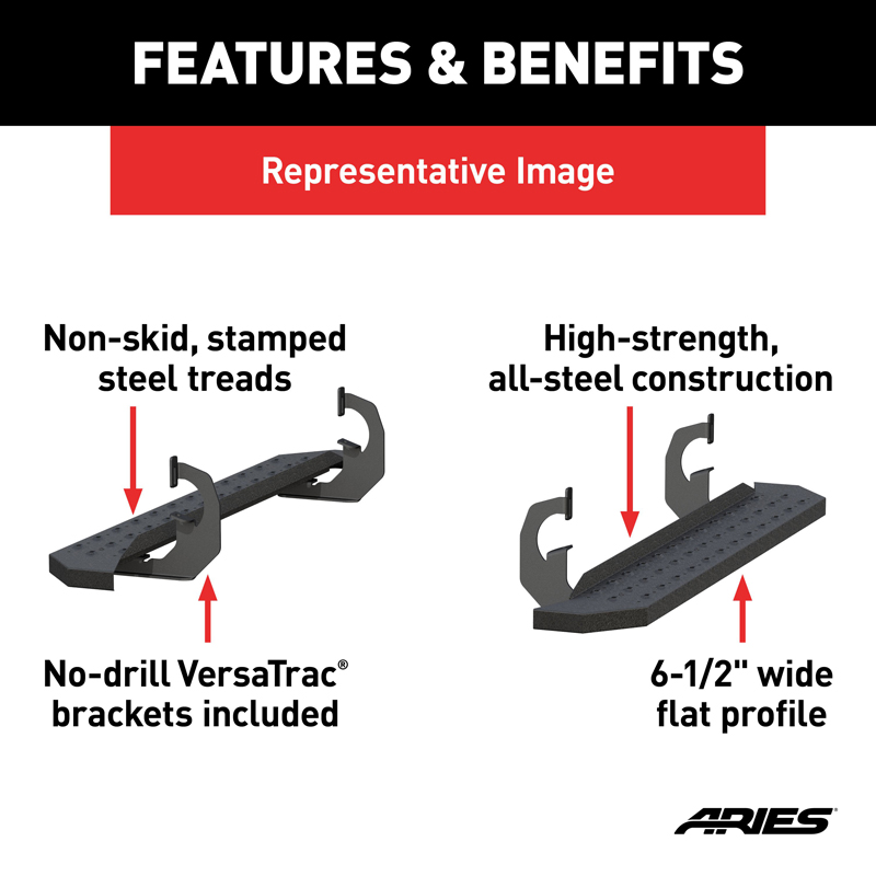 ARIES | RidgeStep 6-1/2in x 53in Black Steel Running Boards - F-250 / F-350 2000-2016