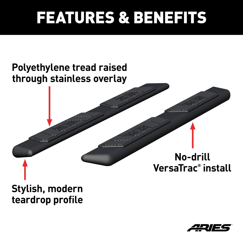 ARIES | AscentStep 5-1/2in x 75in Black Steel Running Boards (No Brackets) - Chevrolet / Dodge / Ford 2000-2023