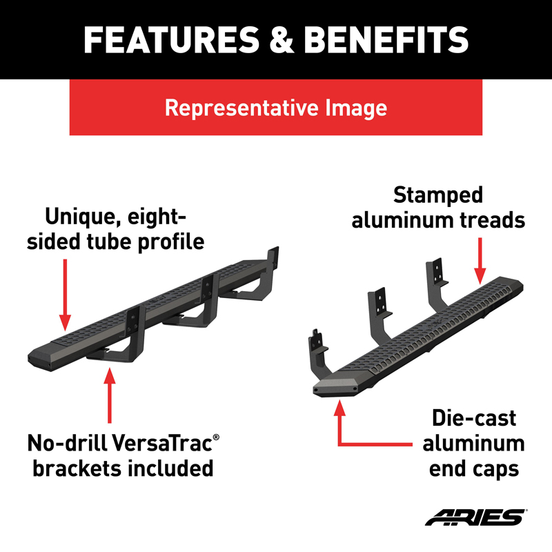 ARIES | AdvantEDGE 5-1/2in x 85in Black Aluminum Side Bars - Ram 1500 / Classic / 2500 / 3500 2009-2022