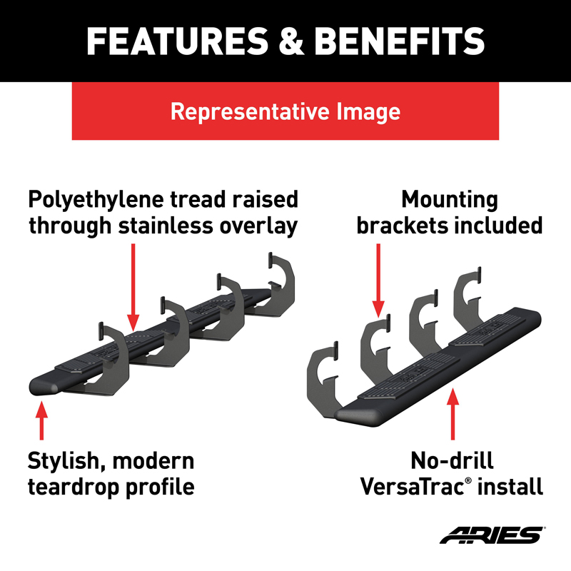 ARIES | AscentStep 5-1/2in x 75in Black Steel Running Boards - Durango 2011-2022