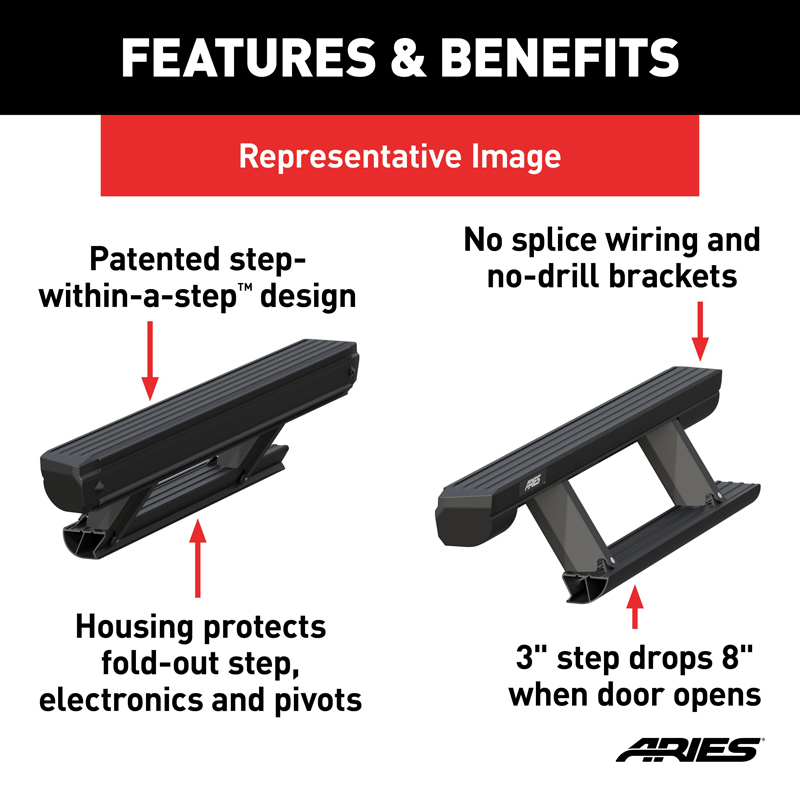 ARIES | ActionTrac 69.6in Powered Running Boards - Wrangler (JL) Unlimited 2018-2022
